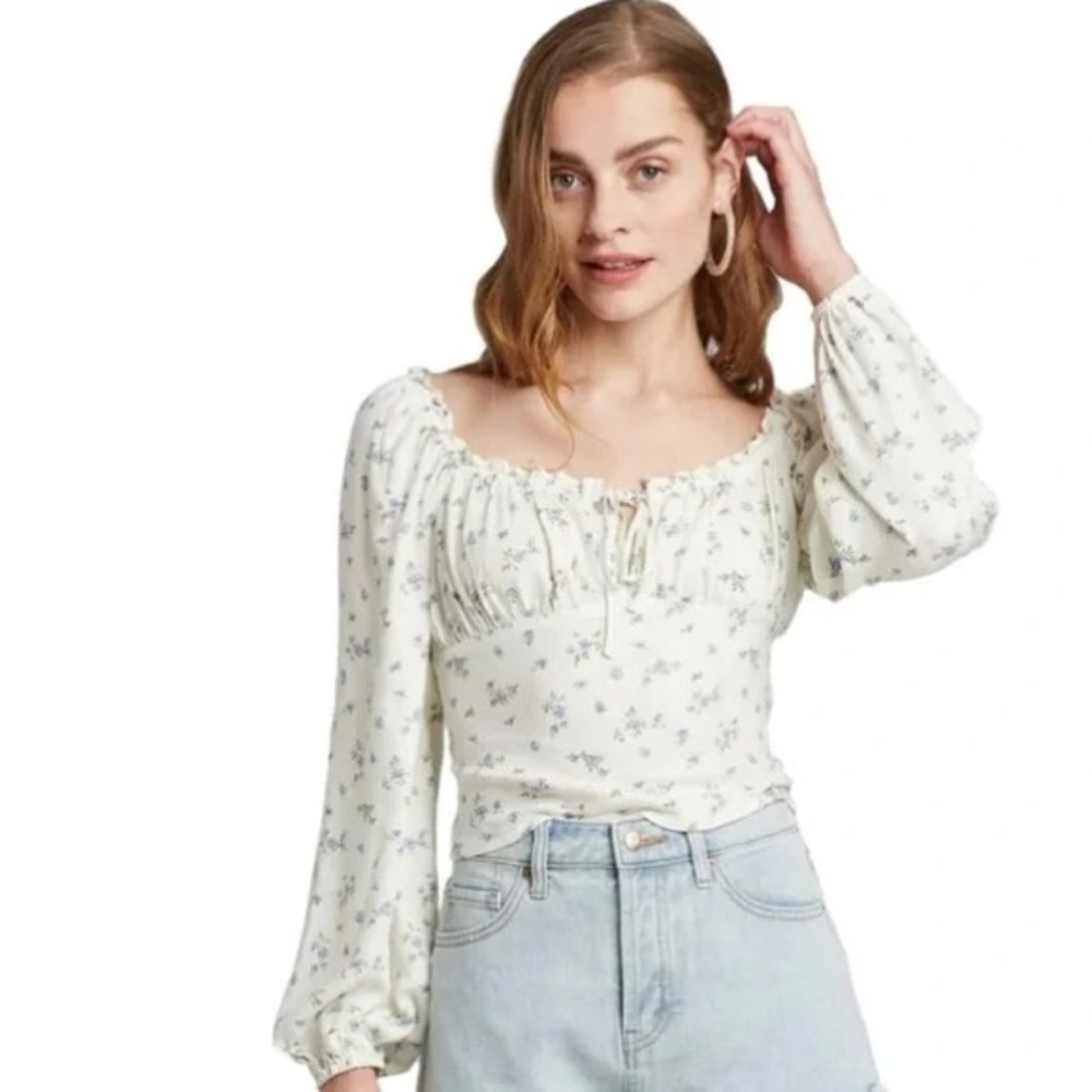 Wild Fable Ivory & Blue Milkmaid Peasant Blouse XL BNWT